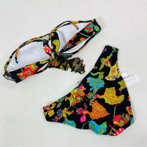 Pain De Sucre black abstract colorful ruffle bikini set. L/36B - Picture 8 of 8